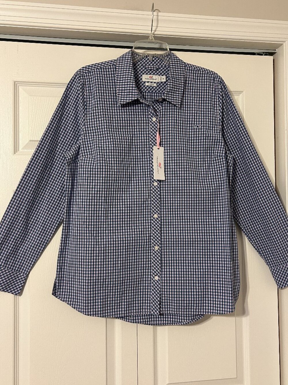 NWT VINEYARD VINES Sz 14 Blue Iris Gingham Button Down Shirt Embr Logo NEW